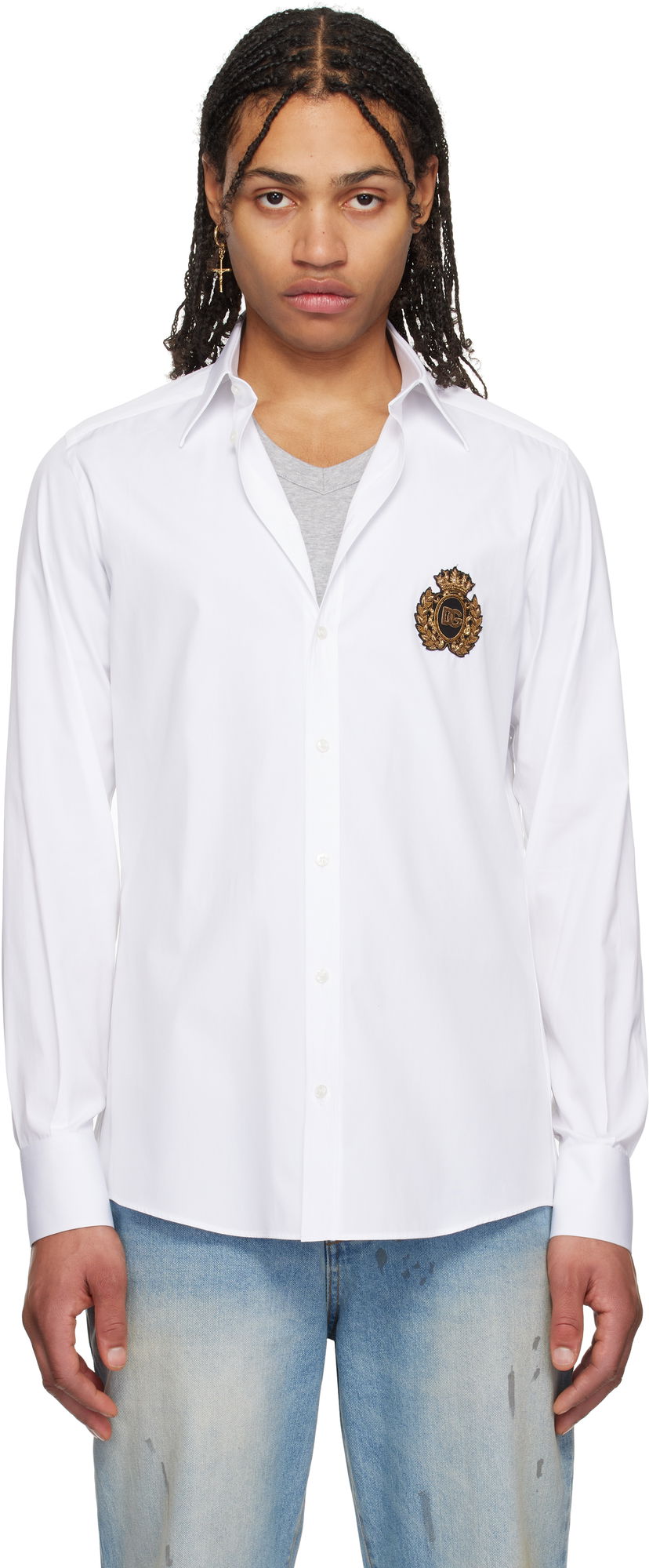 Сорочка Dolce & Gabbana Dolce&Gabbana Heraldic Patch Cotton Shirt білий | G5ML1ZGI757