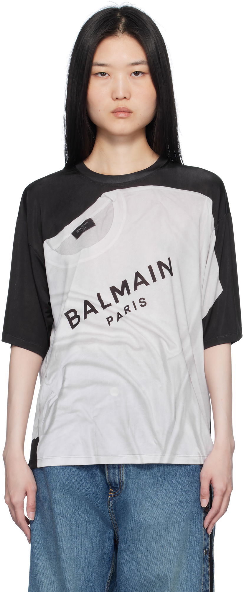 Футболка Balmain Loose Fit Optical Illusion Print T-Shirt чорний | EF1EG110GE37