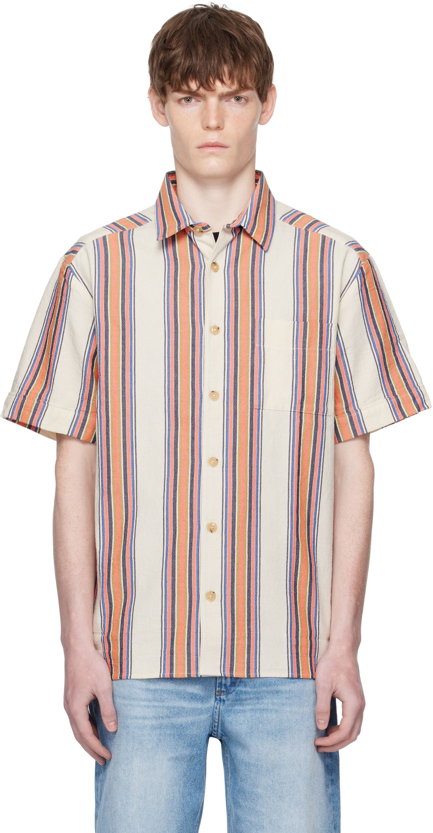 Сорочка A.P.C. A.P.C. Ross Striped Linen Short-Sleeve Button-Down Shirt Різнокольоровий | COHIA-H12541, 0
