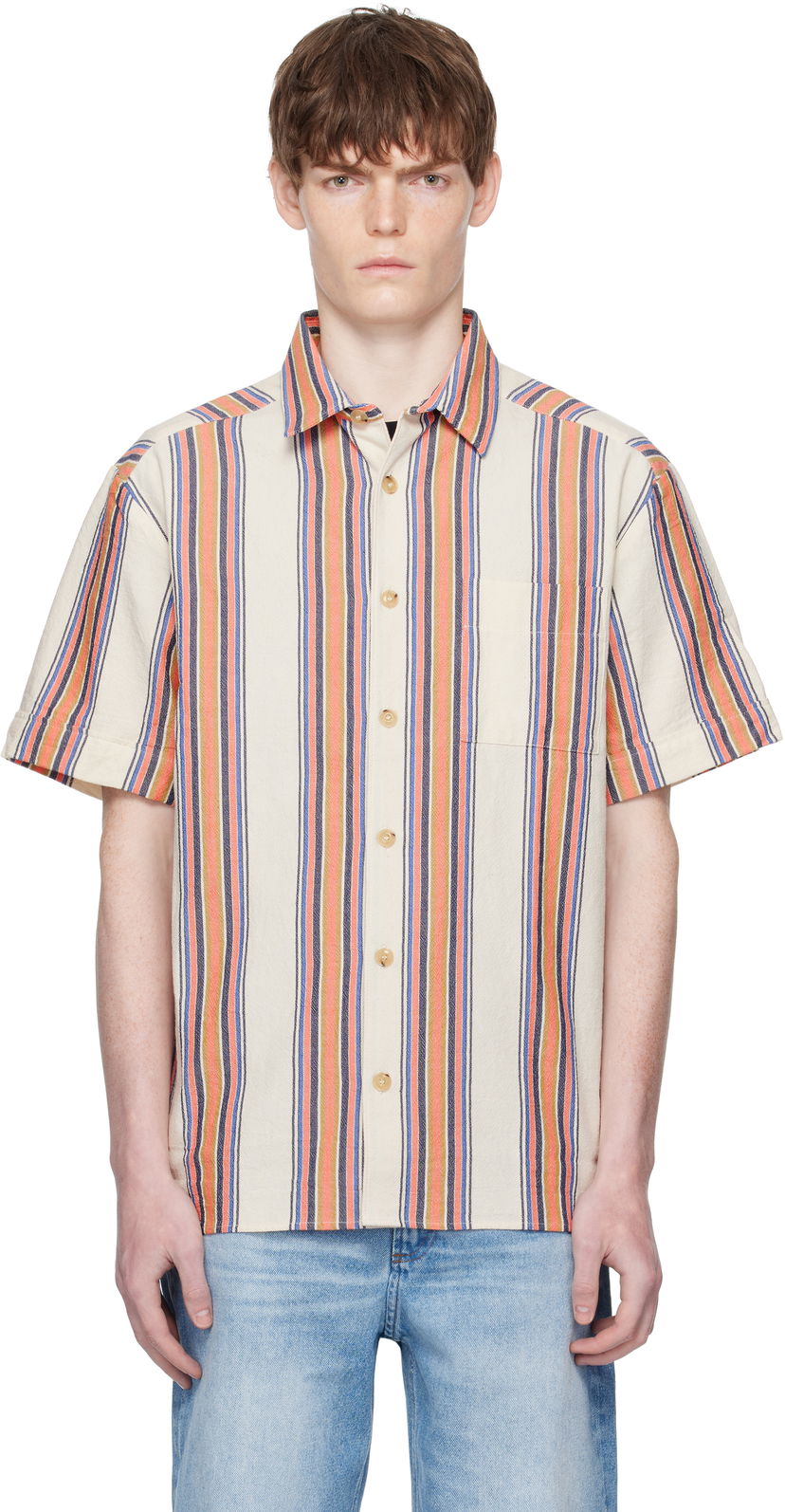 Сорочка A.P.C. A.P.C. Ross Striped Linen Short-Sleeve Button-Down Shirt Різнокольоровий | COHIA-H12541