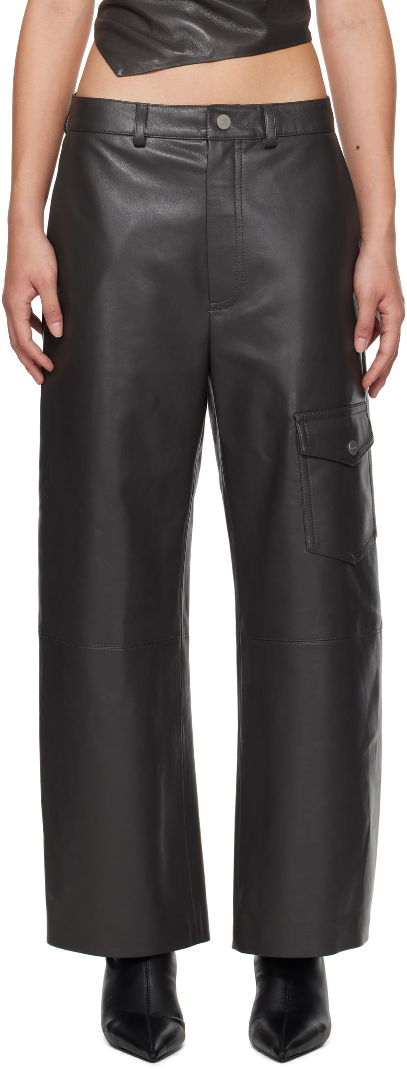 Штани карго Nanushka Regenerated Leather Wide Leg Pants чорний | NW24FWPA37869