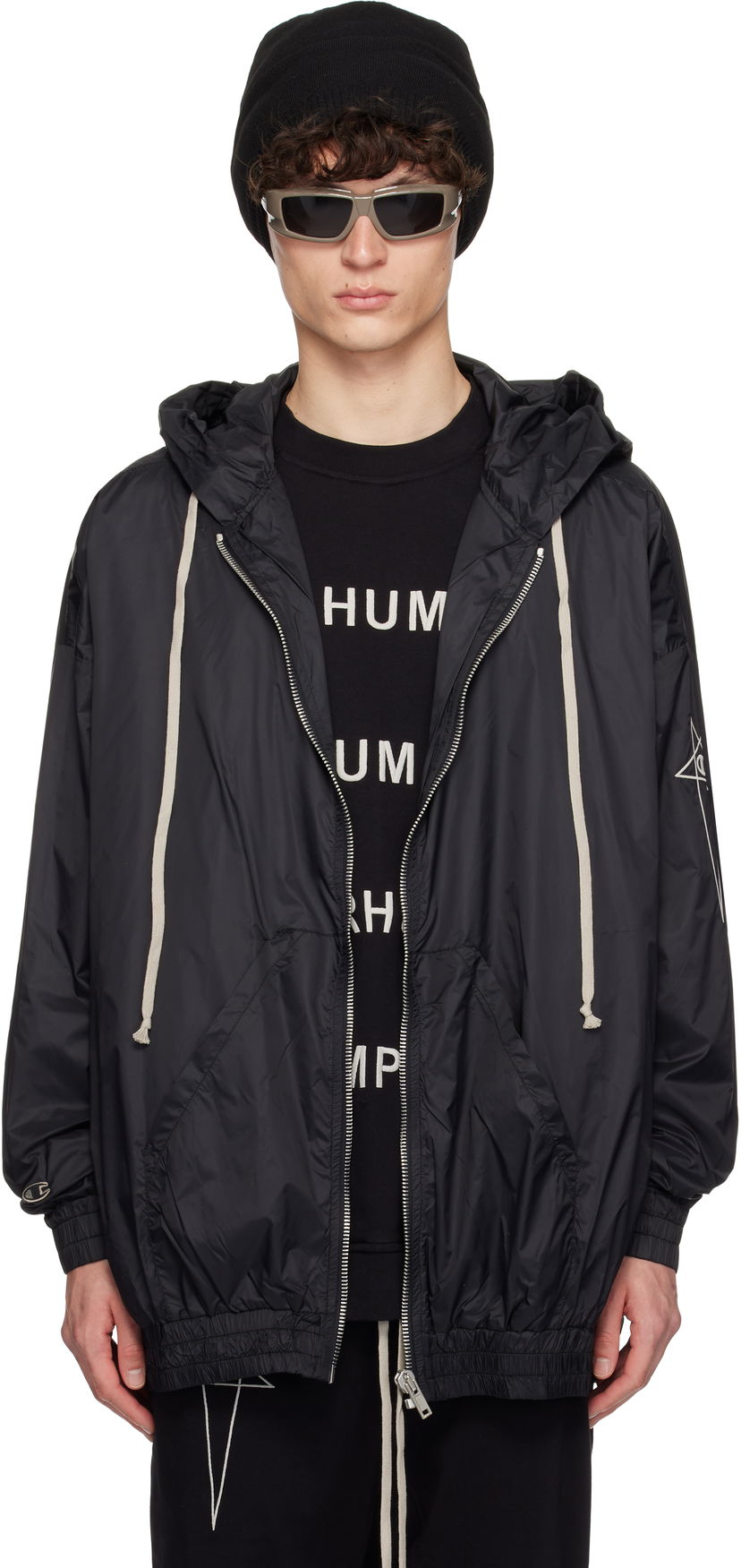 Вітровка Rick Owens Rick Owens Champion Edition Jumbo Jason's Hoodie чорний | CM01E1661 CHNY NYLON