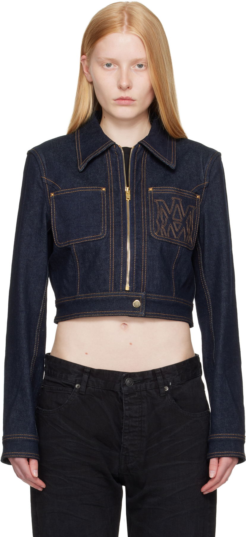 Куртка AMIRI AMIRI Zip Up Cropped Denim Jacket Синій | AWDNWJ1007