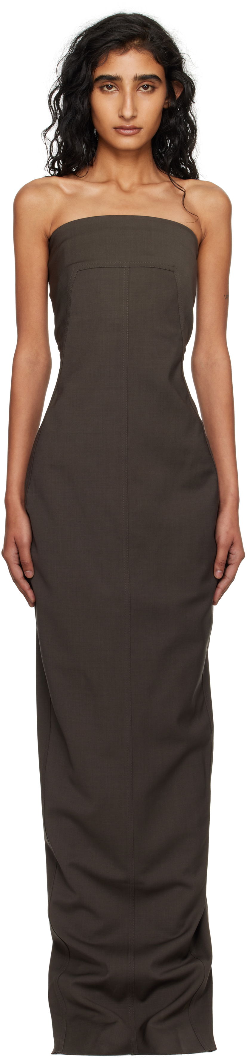 плаття Rick Owens Rick Owens Concordians Bustier Maxi Dress Коричневий | RP02E4524 WST