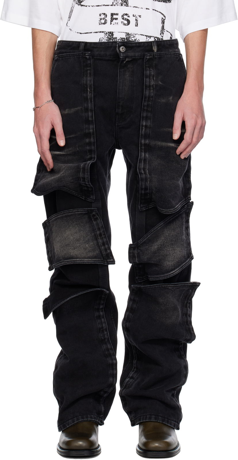 Штани карго Y/PROJECT Velcro Multi Panel Jeans чорний | 207PA020