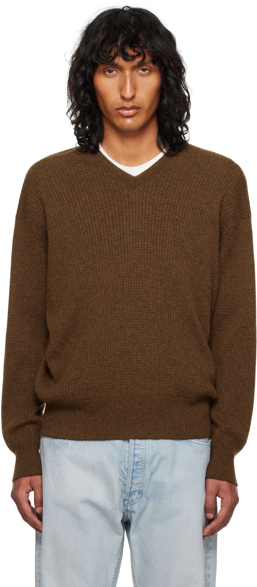 Cветр The Row Knitted V-Neck Sweater Коричневий | 830-Y363