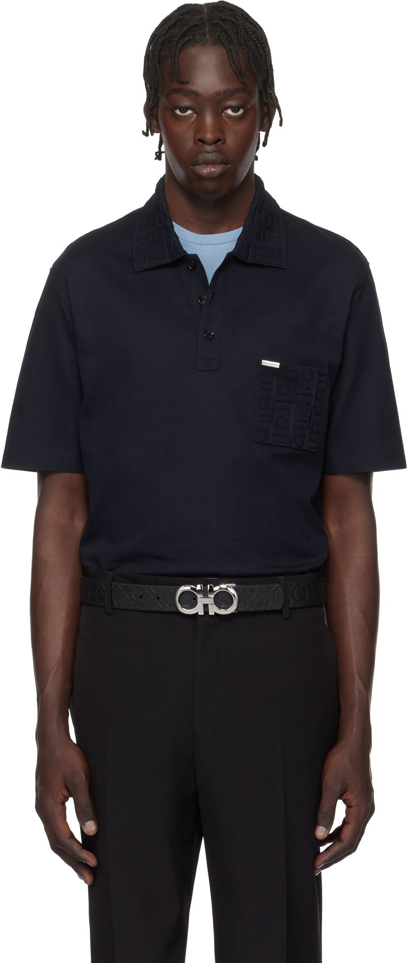 Сорочка поло FERRAGAMO Salvatore Ferragamo Jacquard Pocket Polo темно-синій | 781014