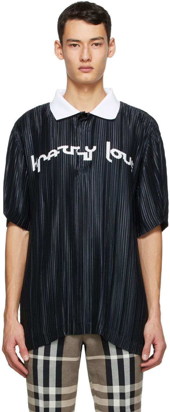 Сорочка поло Burberry Burberry 'Crazy Love' Pleated Polo чорний | 4565874