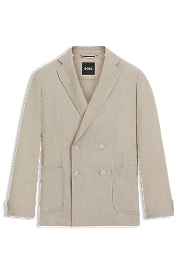 Куртка BOSS BOSS Double-Breasted Micro-Patterned Virgin Wool Blazer бежевий | 50553881