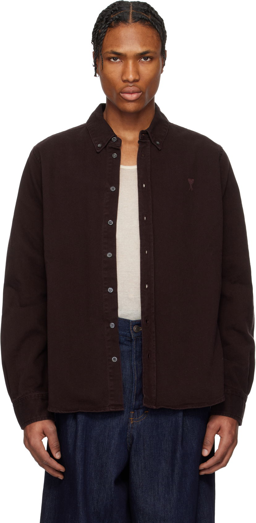 Сорочка AMI AMI Cotton Button-Down Ami de Coeur Shirt Бордовий | USH060.DE0054