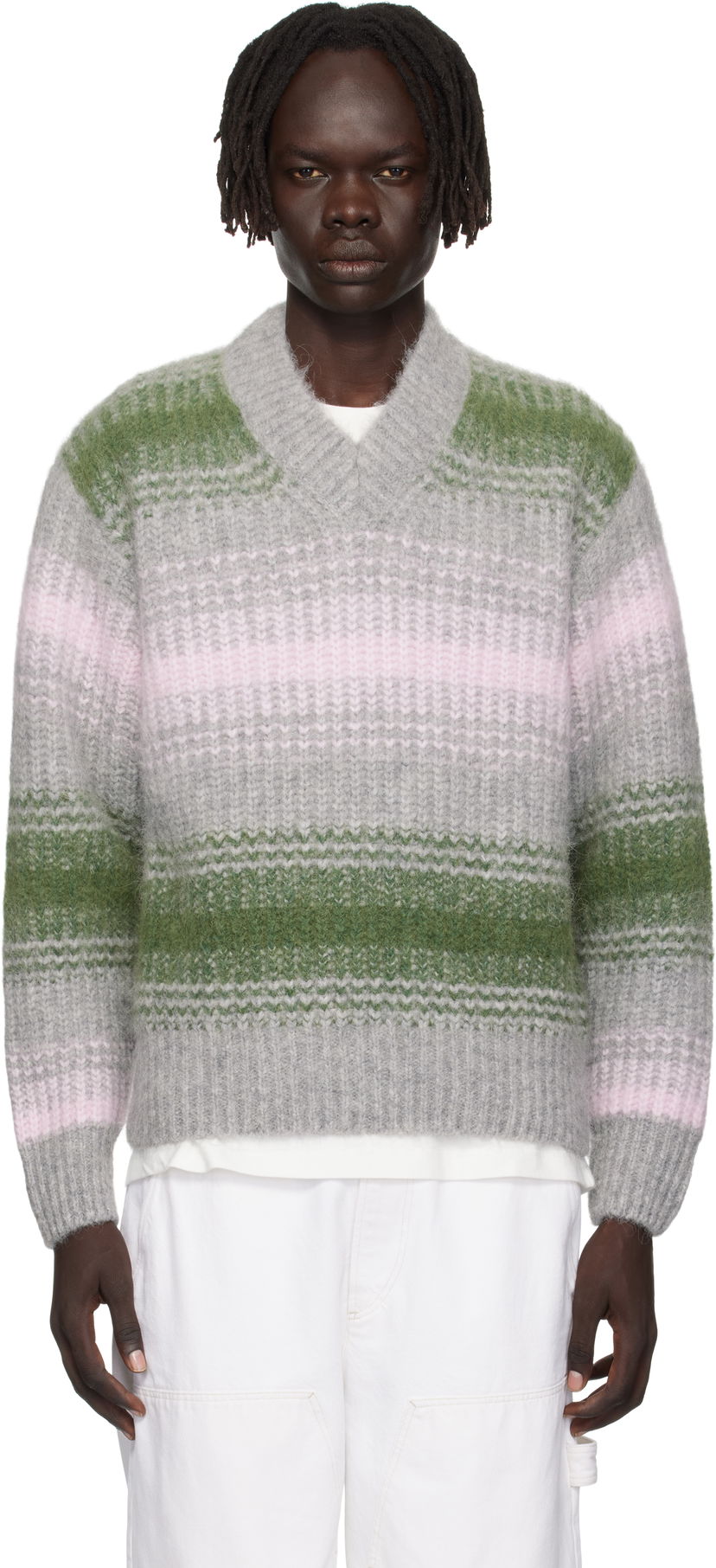 Cветр KENZO Kenzo Paris 'Speed Stripe' V-Neck Sweater Сірий | FF65PU7423CG