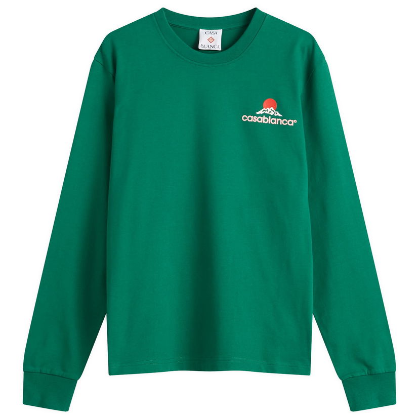 Футболка Casablanca Casablanca Montagne Printed Long Sleeve T-Shirt, Size Large Зелений | MPF25-JTP-151-02