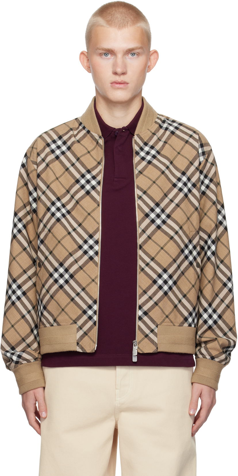 Куртка бомбер Burberry Wool Blend Bomber Jacket бежевий | 8092963