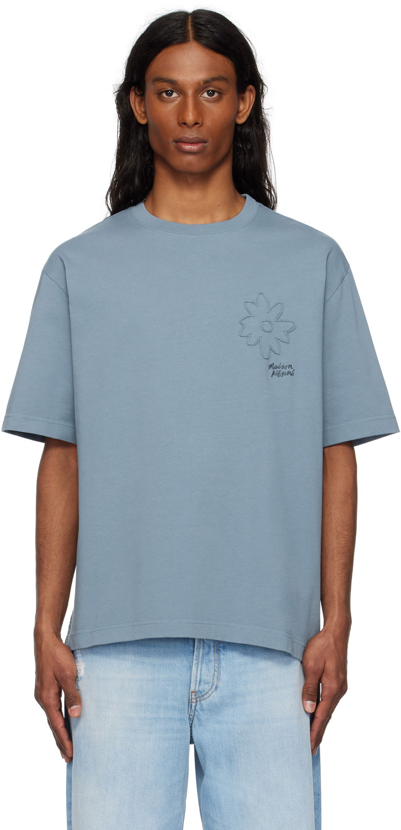 Футболка MAISON KITSUNÉ Maison Kitsuné Crafted Daisy Oversize T-Shirt Синій | OM00124KJ7020