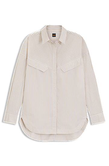 Сорочка BOSS Oversized Striped Cotton Blouse бежевий | 50543554