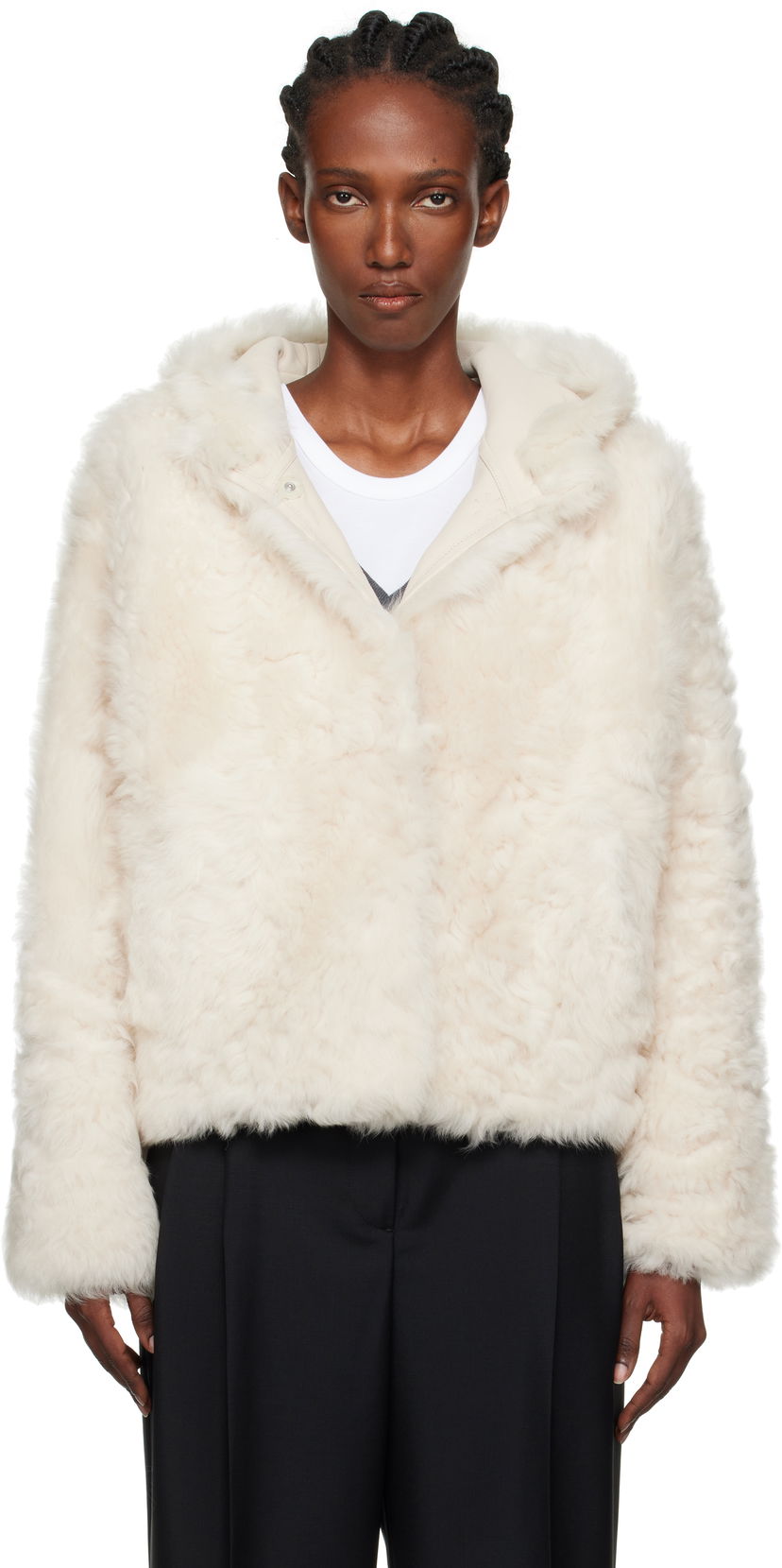 Куртка Yves Salomon Yves Salomon Short Hooded Shearling Jacket білий | 26W25WYV62461TOSX
