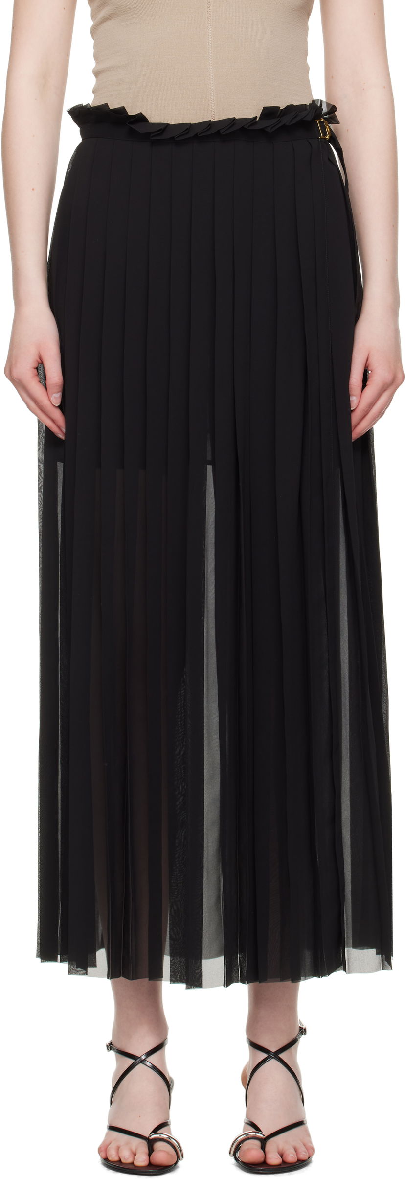 Спідниця AMI AMI Paris Pleated Midi Skirt чорний | FSK353.PL0027