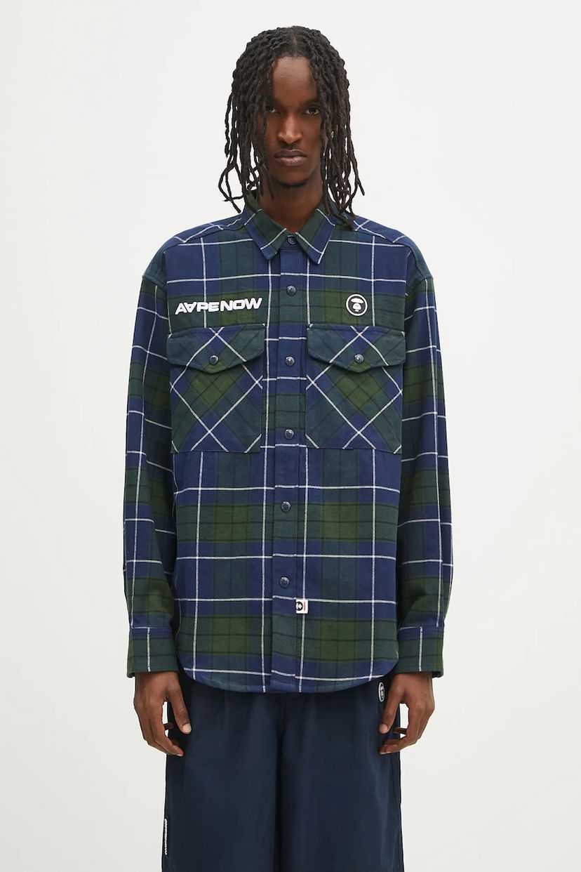 Сорочка AAPE by A Bathing Ape AAPE Now Long Sleeve Relaxed Fit Plaid Shirt Синій | AAPSTM8498XXN