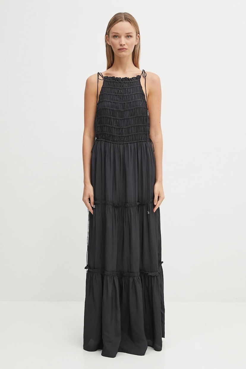 плаття GANNI GANNI Viscose Habotai Maxi Smock Slip Dress чорний | W0571