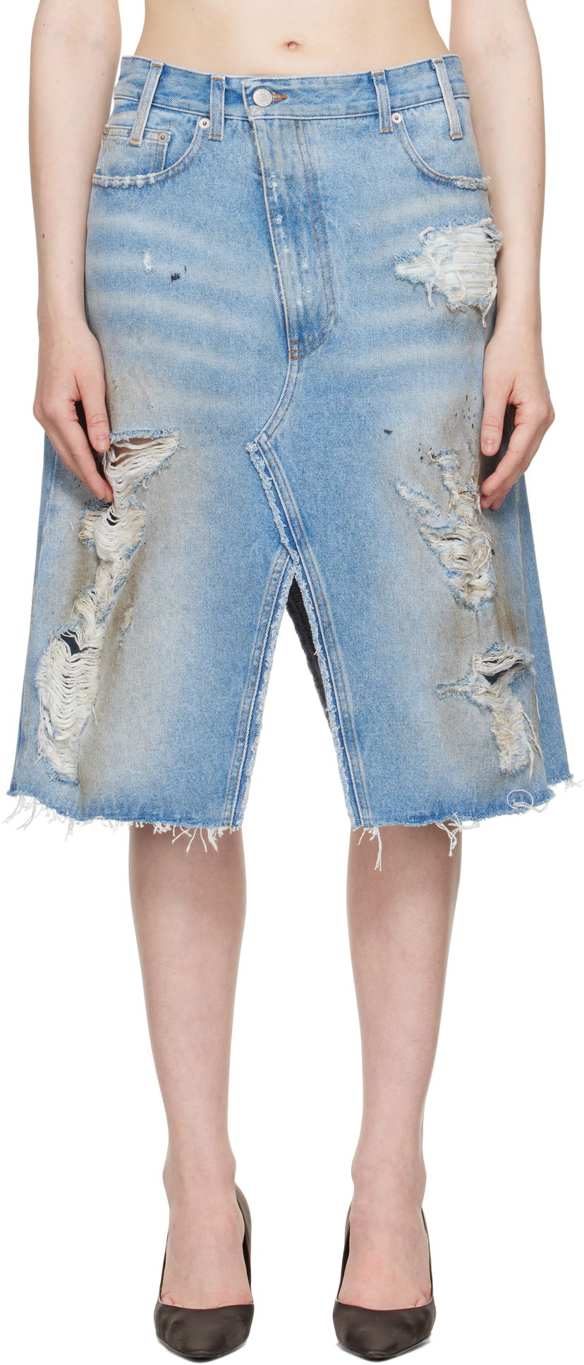 Спідниця Maison Margiela MM6 Maison Margiela Distressed Denim Midi Skirt Синій | S62MI0034 M30018