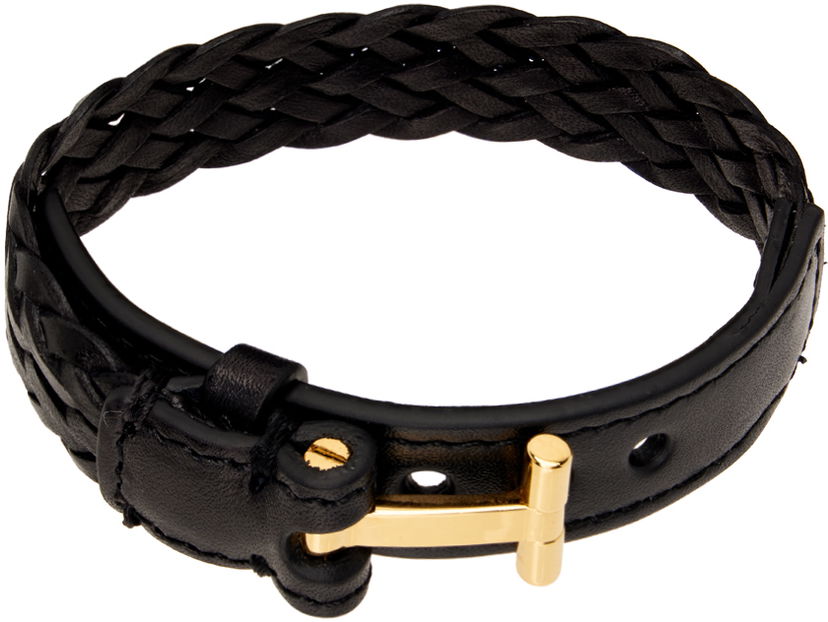 Браслет Tom Ford Black Woven Leather Bracelet чорний | JM001-ICL001G