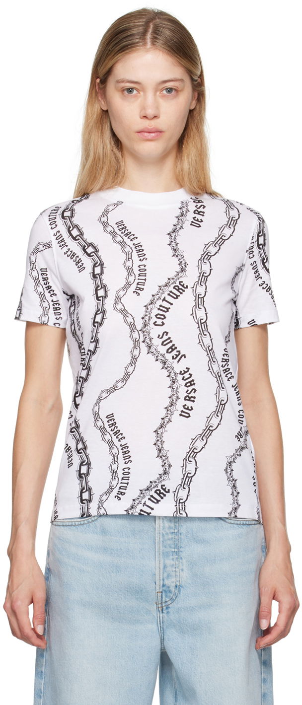 Футболка Versace Jeans Couture White & Black Chain Couture T-Shirt білий | E77HAH613_EJS365