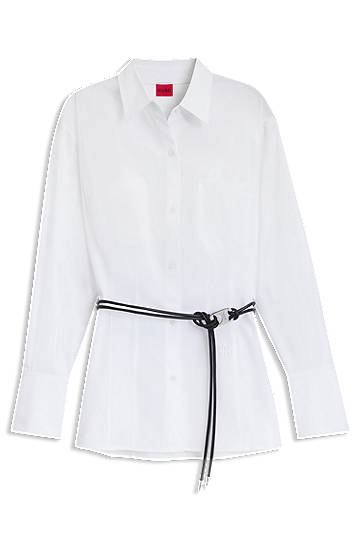 Сорочка BOSS Slim Fit Long Blouse with Faux Leather Belt білий | 50543364
