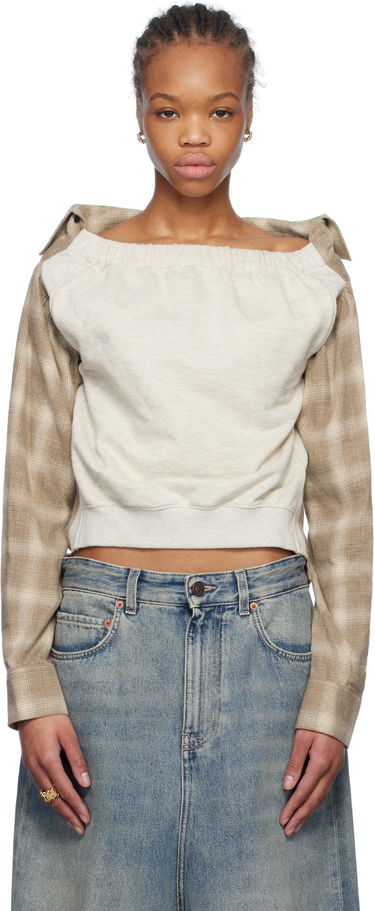 Cветр We11done We11done Check Panel Off-Shoulder Sweatshirt бежевий | WD-BL0-25-153-W-BG, 0
