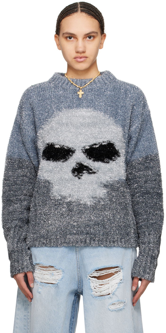 Cветр ERL Intarsia Knit Skull Sweater Сірий | ERL08N367