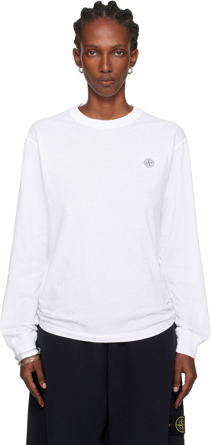 Футболка Stone Island Organic Cotton Jersey 'Fissato' Effect Long Sleeve T-Shirt by Stone Island білий | K2S15 2100030 S0057
