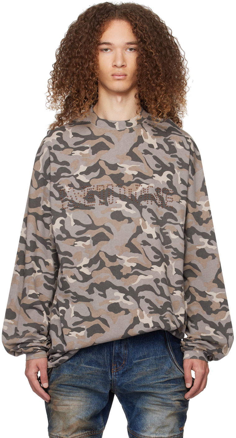 Cветр We11done We11done Camo Long Sleeve T-Shirt Сірий | WD-TT0-24-792-U-GY