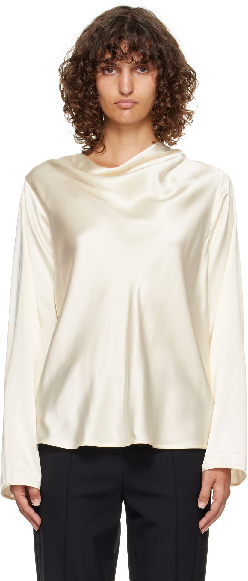 Сорочка Loulou de Saison Loulou de Saison Riddy Draped Satin Blouse білий | RIDDY