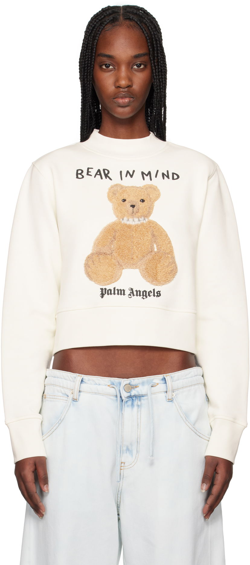 Cветр Palm Angels Palm Angels 'Bear in Mind' Cropped Sweatshirt білий | PWBA016S25FLE0030360