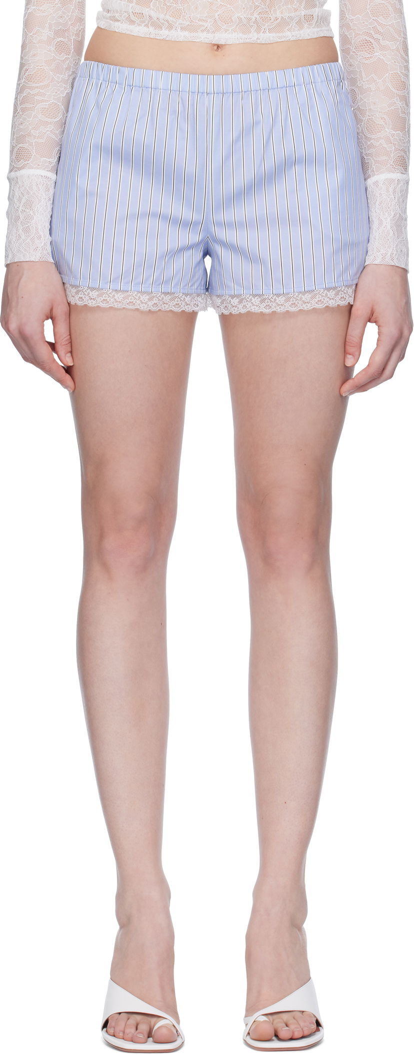 Шорти Miaou Miaou Anna Striped Lace-Trim Shorts Синій | 3011SPSPRS