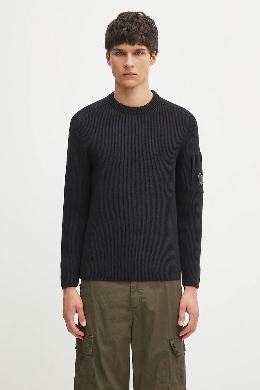 Cветр C.P. Company C.P. Company Ribbed Knit Sweater with Lens Detail чорний | 19CMKN015A006608A