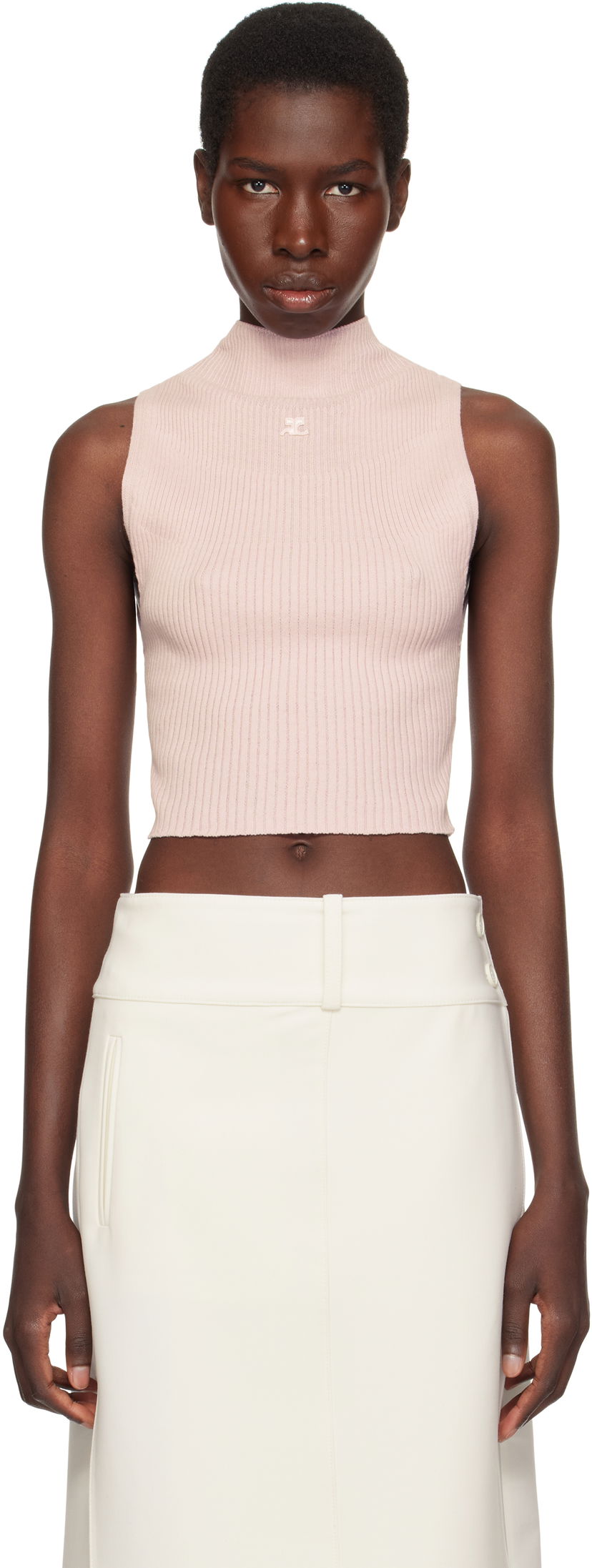 Безрукавка Courrèges Courrèges Mockneck Ribbed Cropped Tank Top Рожевий | 225MTO402FI0049