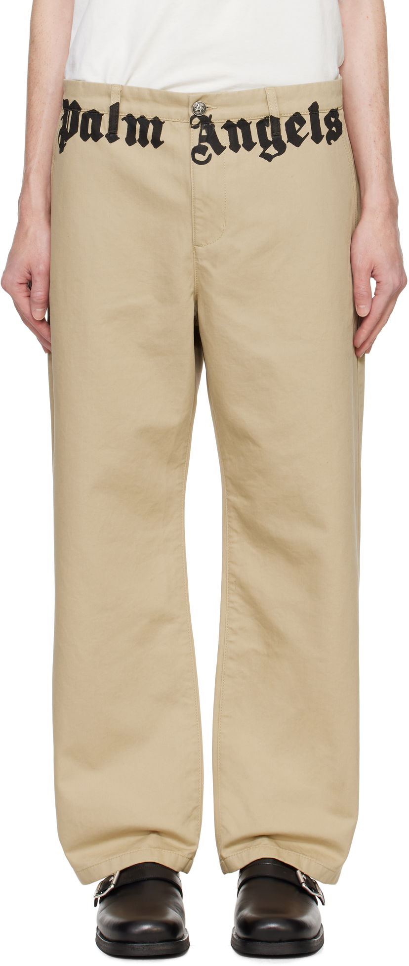 Штани Palm Angels Classic Logo Chino Trousers бежевий | PMCG005F24FAB0016203