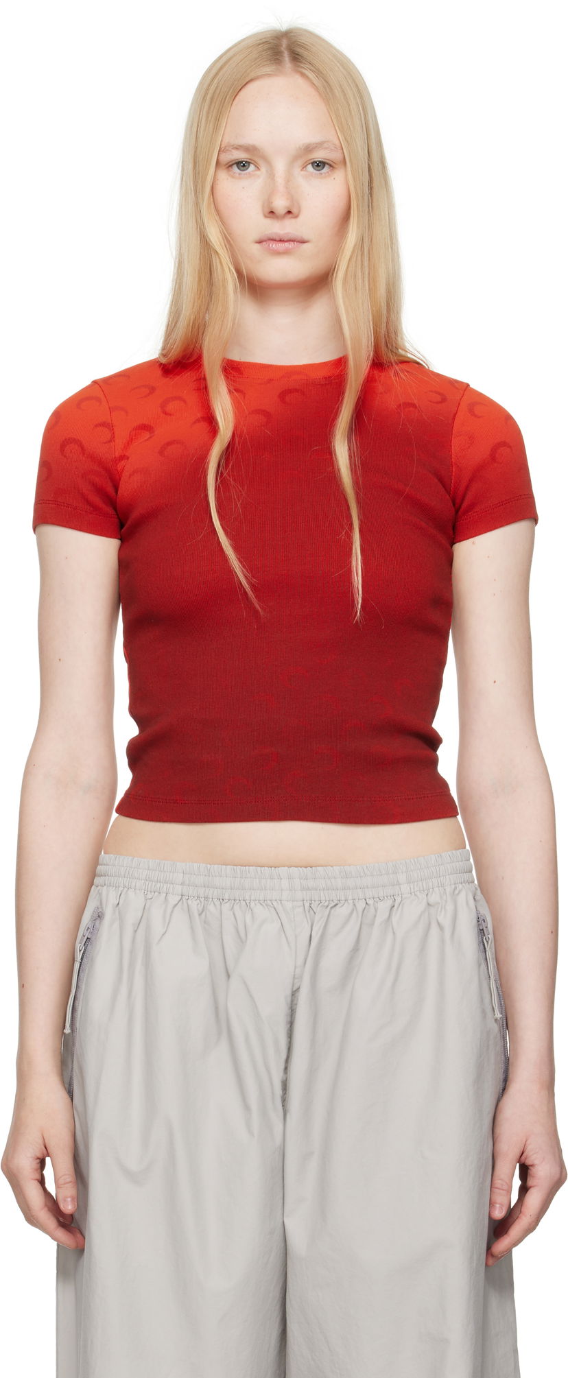 Кроп-топи Marine Serre Marine Serre Moon Faded Baby Fit T-shirt Червоний | WTT012A CJER0070