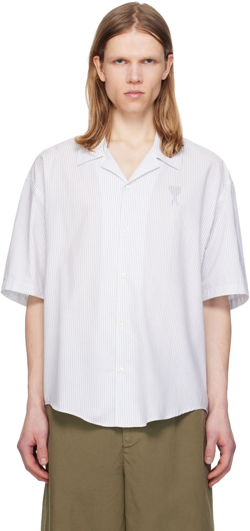 Сорочка AMI AMI Paris Cotton Camp Collar Shirt білий | HSH292.CO0113