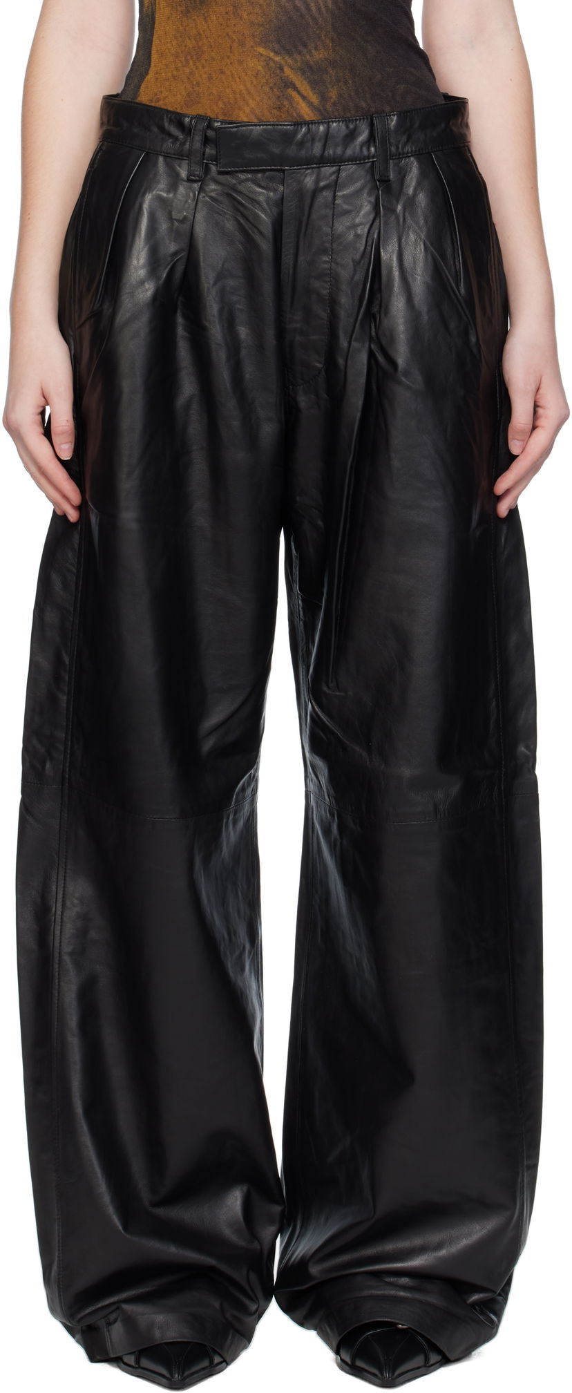 Штани R13 R13 Pleated Wide Leg Leather Pants чорний | R13WR440-R426A