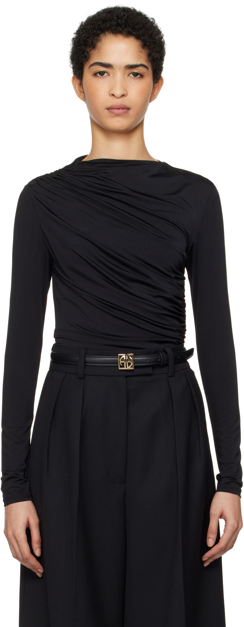 Футболка Anine Bing Anine Bing Bray Draped Jersey Top чорний | A-08-10037-BLK29