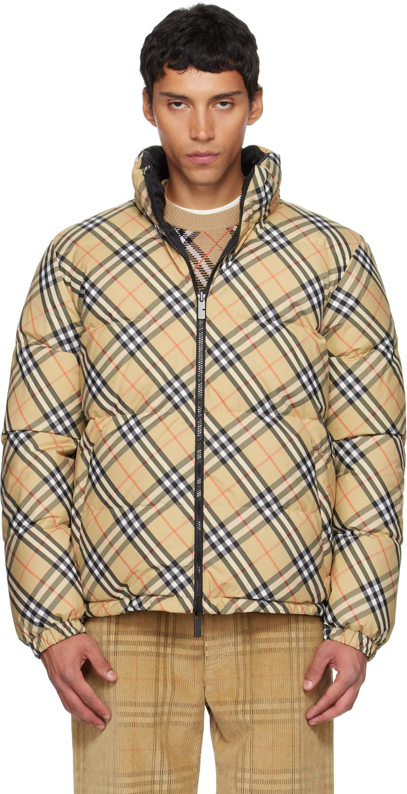 Пуховик Burberry Burberry Check Puffer Jacket бежевий | 8111379