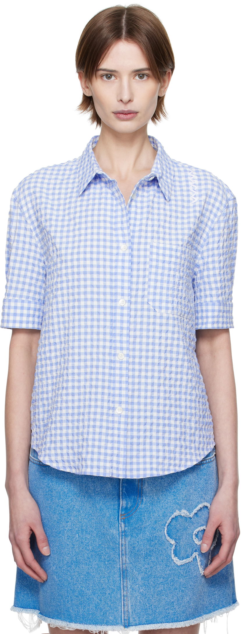 Сорочка Marni Marni Seersucker Checked Shirt Синій | CAMA0623S0 UTN929