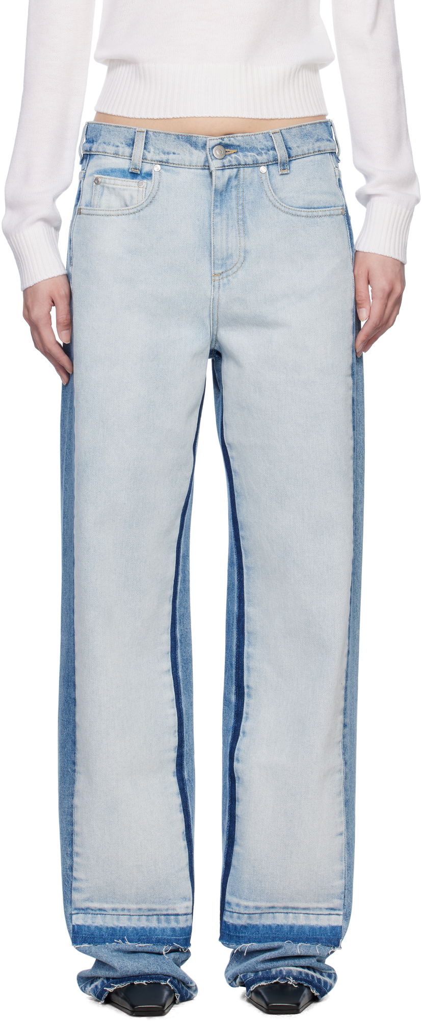 Джинси Stella McCartney Stella McCartney Contrast Panel Straight Leg Jeans Синій | 6D03393SQH10