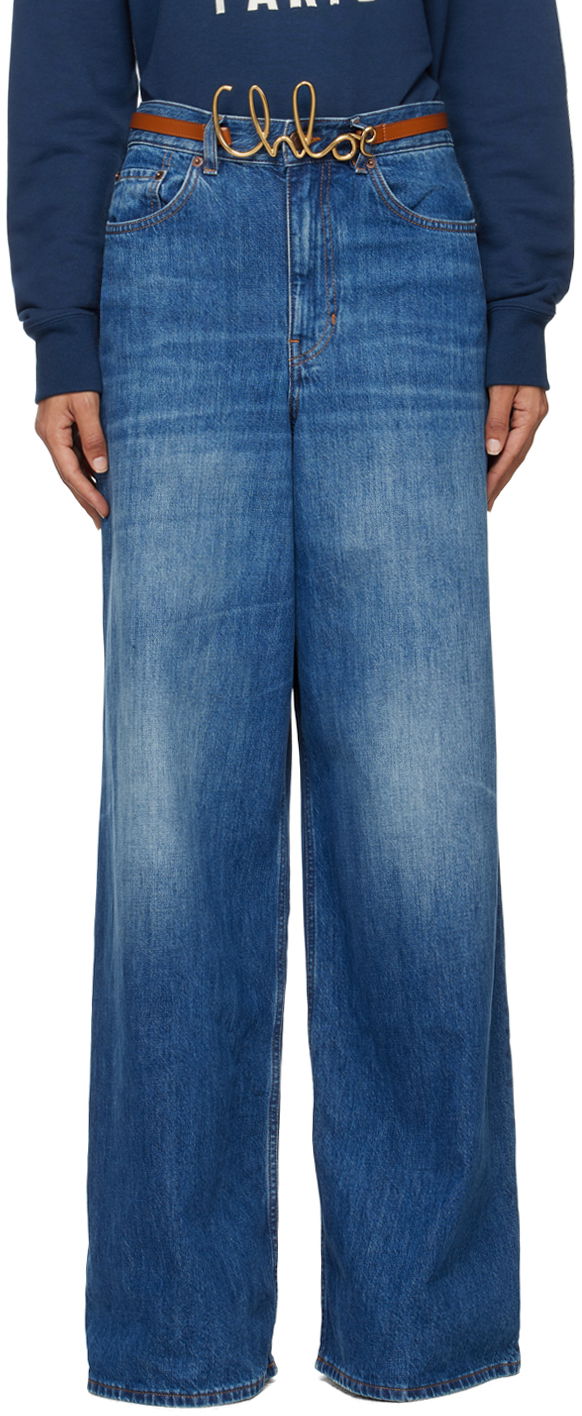 Джинси CHLOÉ Faded Wide-Leg Denim Jeans Синій | CHC24ADP02150