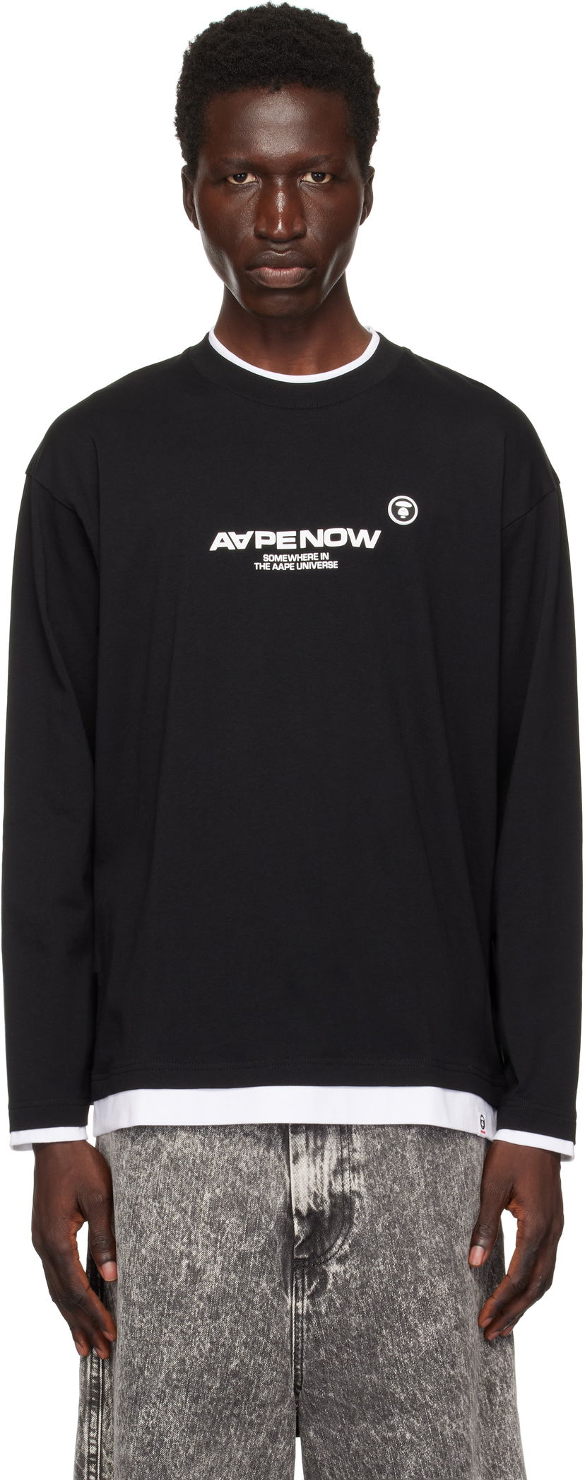 Футболка AAPE by A Bathing Ape AAPE by A Bathing Ape 'AAPE Now' Layered Long Sleeve T-Shirt чорний | AAPLTM1543XXNBKX