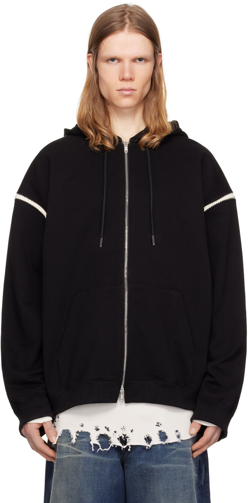 Світшоти Mastermind WORLD Mastermind World Boxy Fit Cross Stitch Zip Hoodie чорний | MW25S14-SW006-015