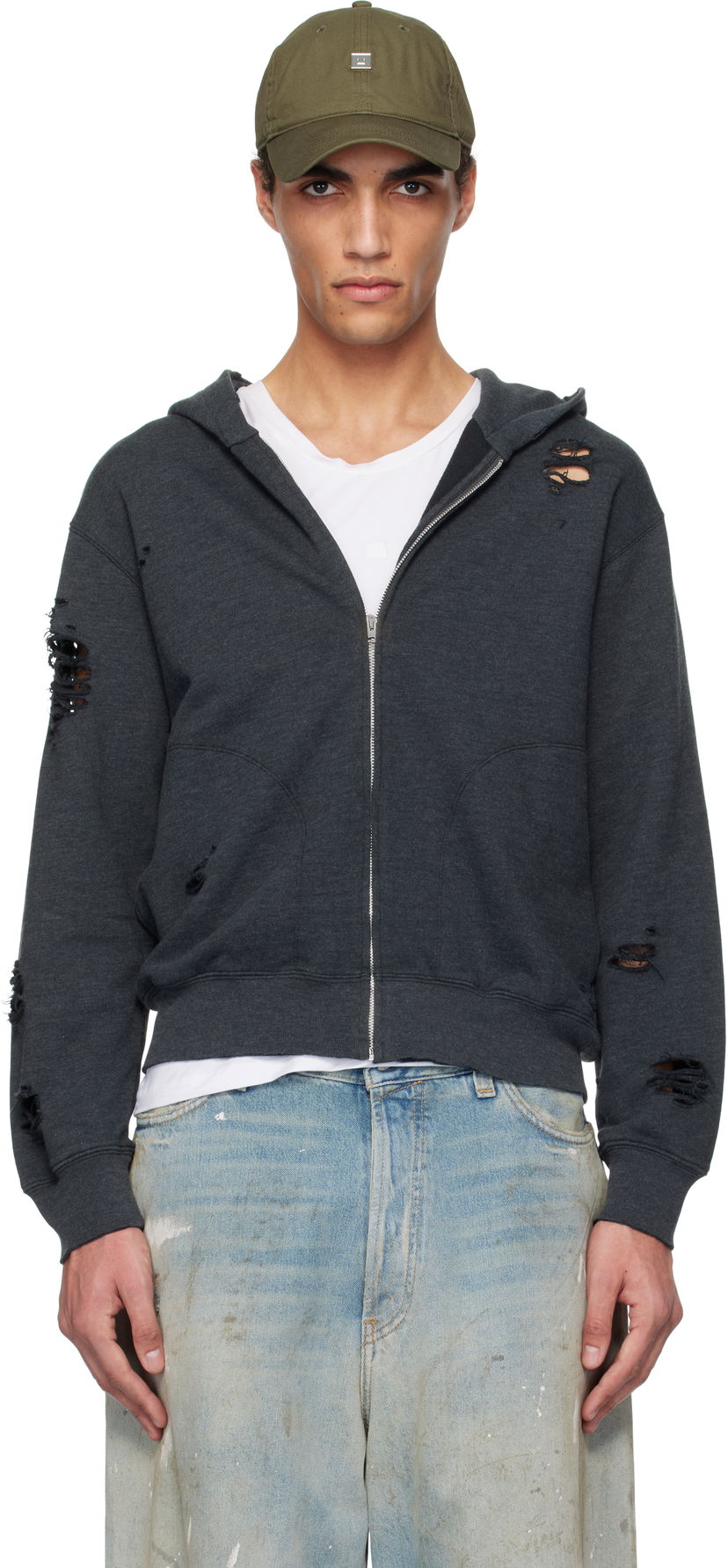 Світшоти Acne Studios Acne Studios Distressed Zip-Up Hoodie Сірий | CI0183-