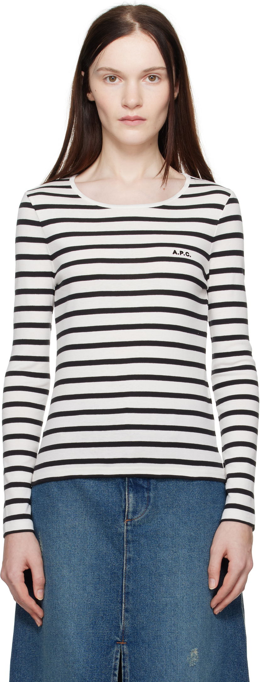 Футболка A.P.C. Striped Long Sleeve T-Shirt білий | COHCA-F26373