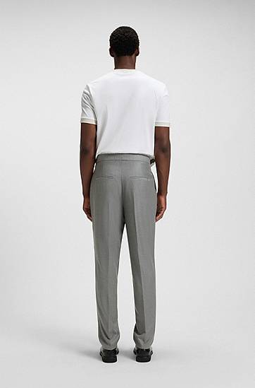 Штани BOSS Tapered-fit pleated trousers with side adjusters in melange virgin wool Сірий | 50551829, 1